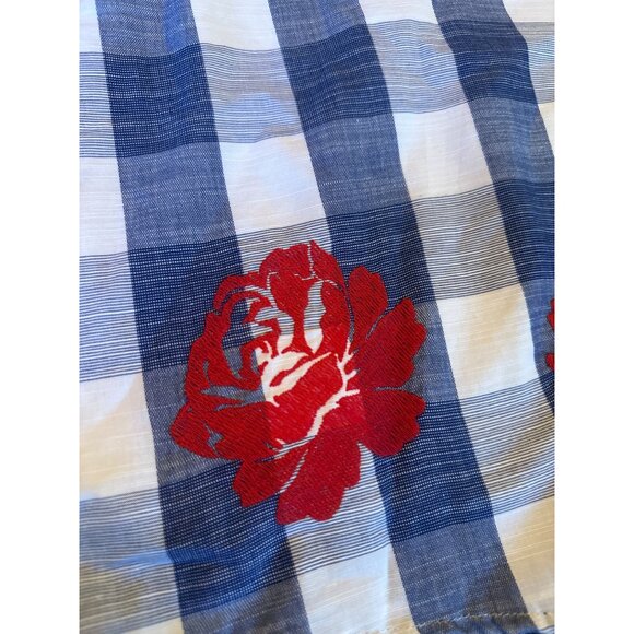 Janie & Jack Girls Blue & White Checkered Dress  Red Floral Detail Size 10 - Picture 2 of 6